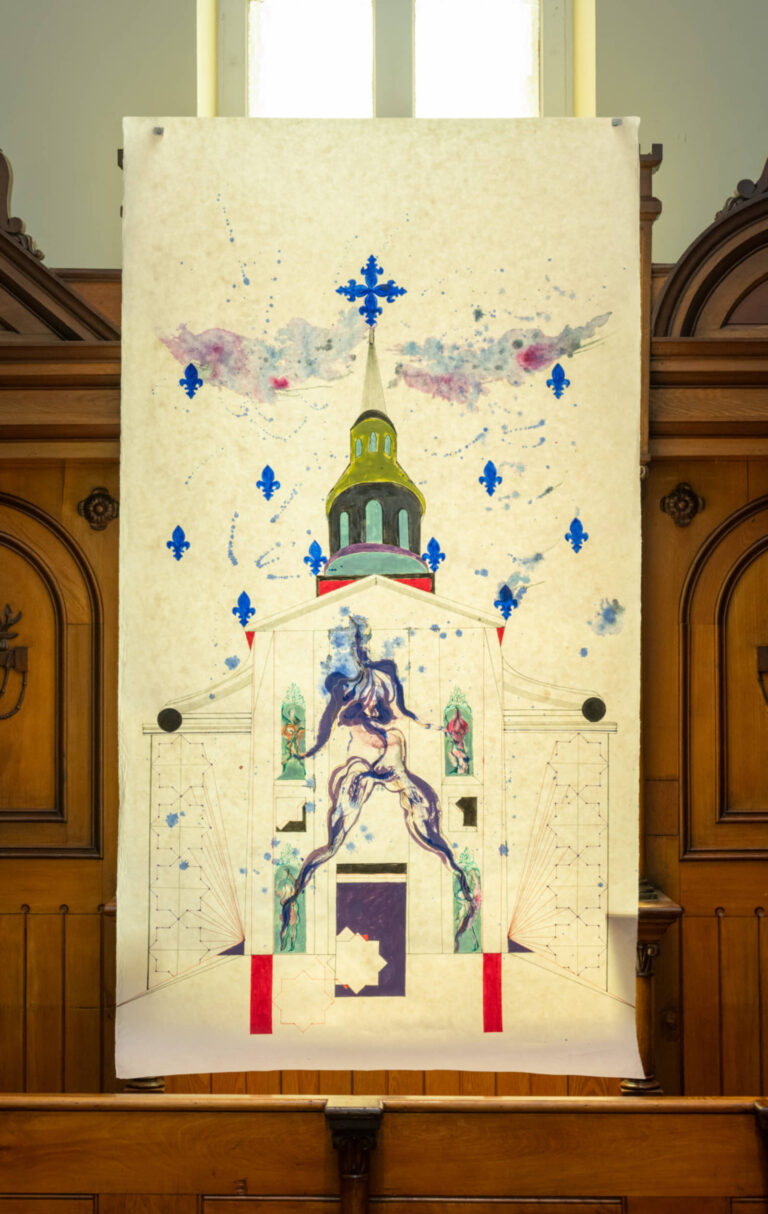 Mancy Rezaei, Offrande au safran (détail), 2025, dessin, encre et gouache sur papier japonais. Photo : Paul Litherland